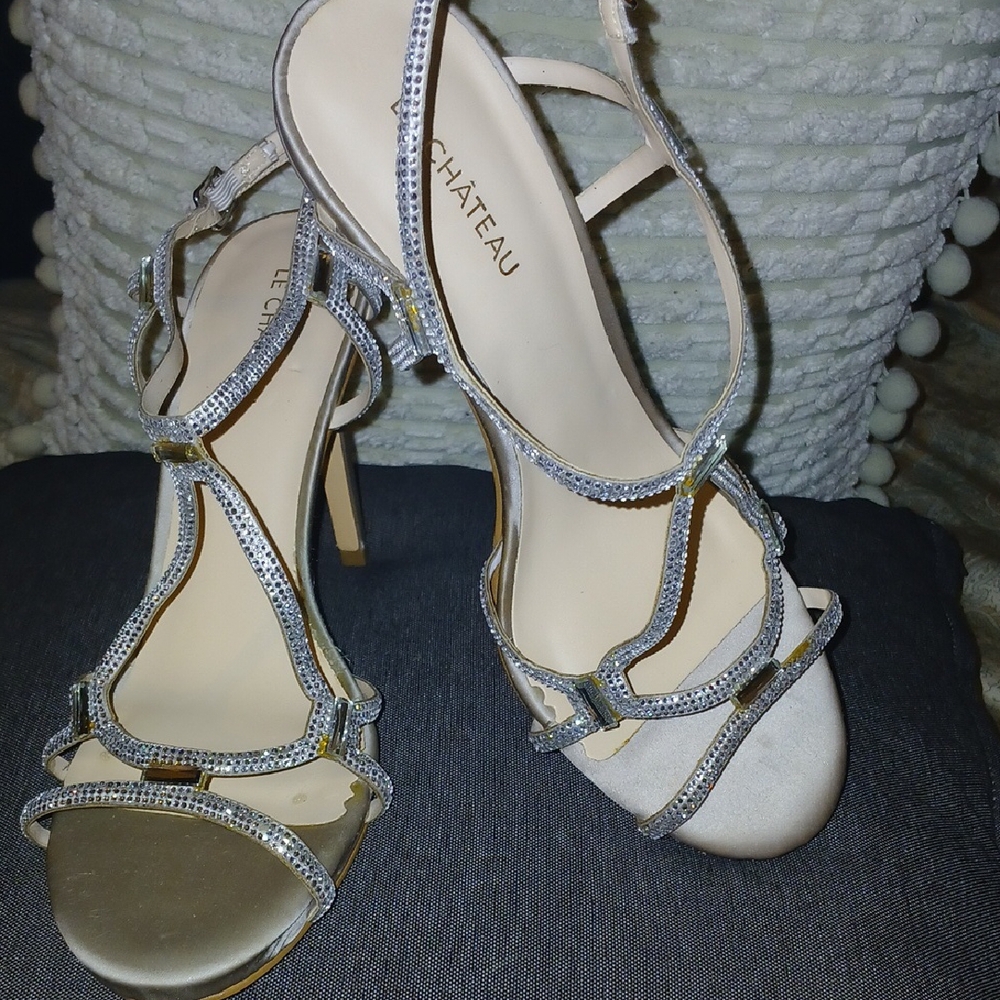 Le Chateau Silver Stiletto Heels with Strappy Design
